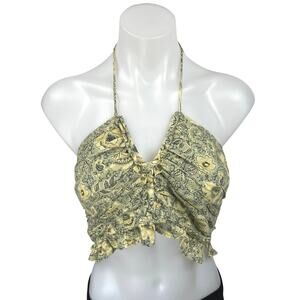 Zara Women's Green Floral Metallic Sleeveless Cami Camisole Crop Tank Top Size M